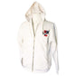 White Fleece Hoodie for Men - Silver Zipper USA Flag & CE Logo