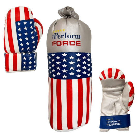 Boxing Set For Kids American & Russian Theme Boxing Gloves & Punching Bag