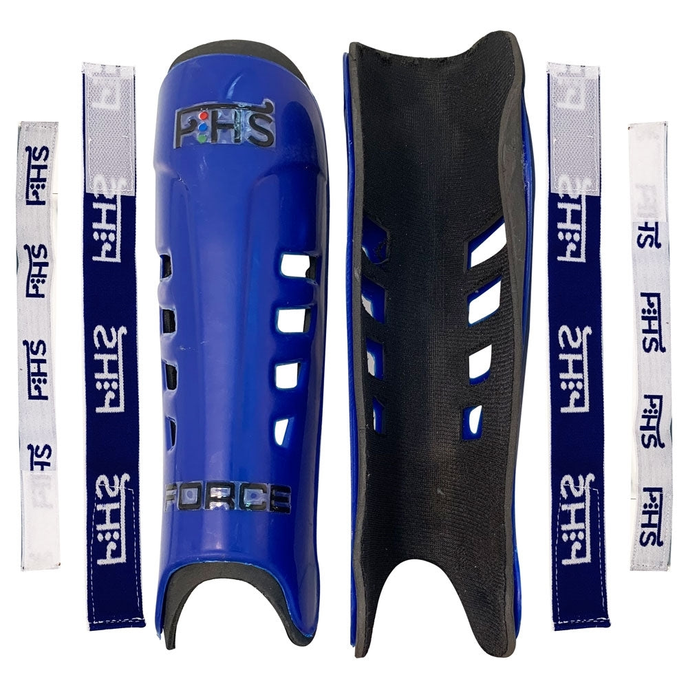 Field Hockey Shin Guards Force Color Blue with Straps